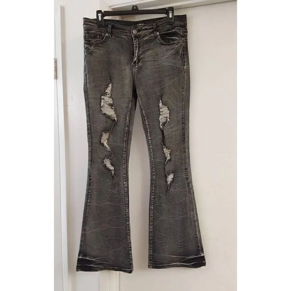 NWOT~L.A. Miss Black Distressed Acid Washed Bootcut Black Denim Jeans Sz 30